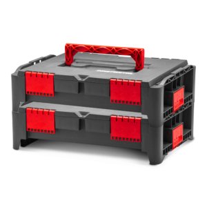 Lot de 2 coffrets empilables BEPS1 gris avec poignee et fermeture rouge Constructor