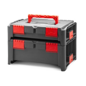 Lot de 2 coffrets empilables BEPS1 + BEPS2 Constructor gris et rouge